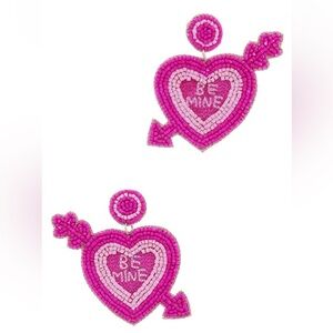 967. Beaded post “be mine” earrings pink red